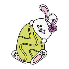 cute rabbit with egg easter isolated icon vector illustration design