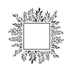 Floral square frame with herbs and branches. Rustic invitation wreath for wedding card. Vector isolated spring flourish border. 