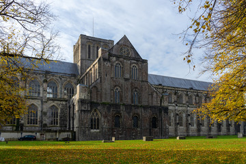 The exterior of Winchester cathedral, Winchester, Hampshire, UK