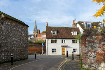 A typical english back alley with an old cottage, Winchester UK
