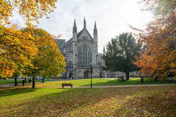 Winchester Cathedral Grounds in Autumn or fall