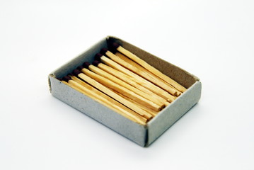 matchbox with matches on a white background
