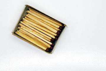 matchbox with matches on a white background