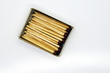 matchbox with matches on a white background