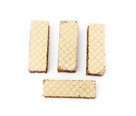  Crispy wafers with creamy hazelnut filling isolated on white background