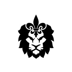 Lion head icon on white background. Lion head sign with Fleur de lis