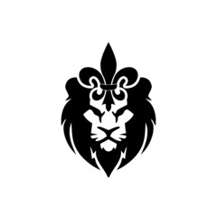 Lion head icon on white background. Lion head sign with Fleur de lis