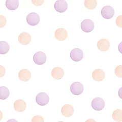 Photo sur Plexiglas Polka dot motif de répétition sans couture avec des cercles violets et pêche, conception de surface lumineuse pour le tissu, projets d& 39 emballage, affiches, arrière-plans de fête