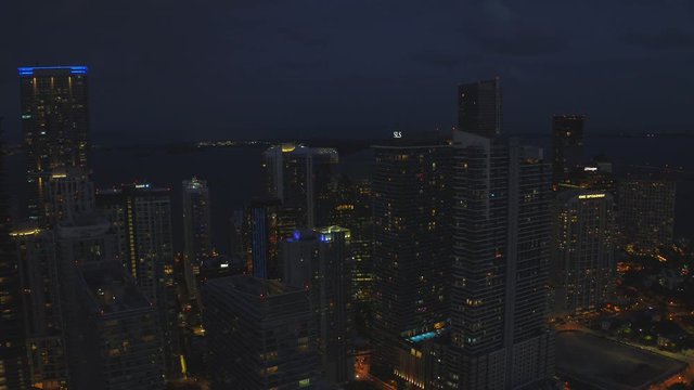 Brickell Miami Florida night aerial video