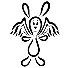 funny winged hare, black pattern on a white background