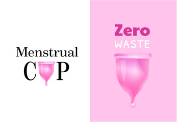 Menstrual cup logo, feminine period hygiene product. Eco protection for woman during period. Zero waste type. Vector illustration on white background.