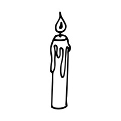 single hand drawn vector candle in doodle sketch cartoon style. Illustration on white