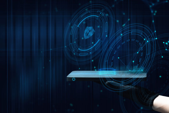 hand with ai data connect to social network for libra bitcoin money crypto currency trade business application concept, digital asset risk financial