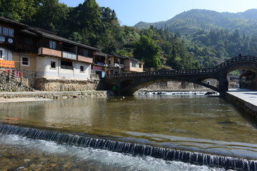 Fototapeta na wymiar Village and river