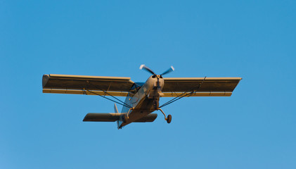Homemade plane in the sky.