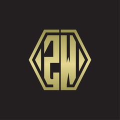 ZW Logo monogram with hexagon line rounded design template with gold colors