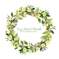 Naklejka premium Tiny floral wreath, watercolor leaves and branches