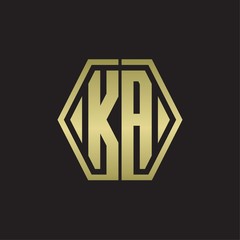 KA Logo monogram with hexagon line rounded design template with gold colors