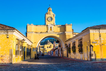 Old town in Antigua Guatemala at sunrise