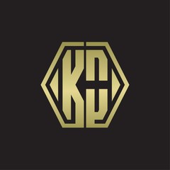 KO Logo monogram with hexagon line rounded design template with gold colors