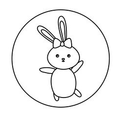 cute rabbit female animal in frame circular vector illustration design