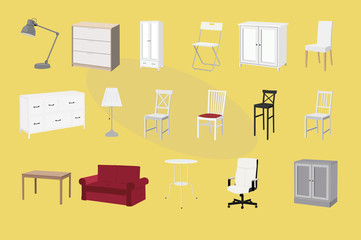 Furniture Design. Icon Set. Vector Illustration.