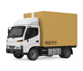 Delivery Van with Cardboard Box Isolated