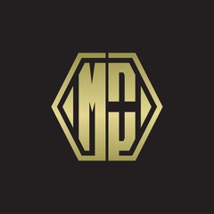 MO Logo monogram with hexagon line rounded design template with gold colors