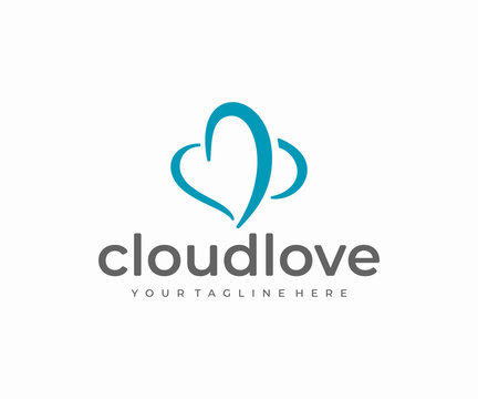 Cloud shaped heart logo design. Blue sky with love symbol vector design. Love cloud logotype
