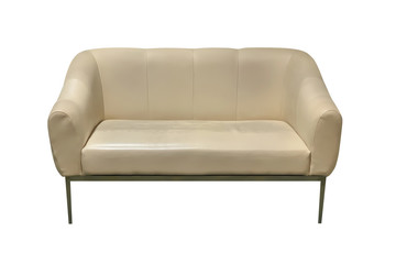 beige leather sofa isolated on white background