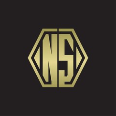 NS Logo monogram with hexagon line rounded design template with gold colors