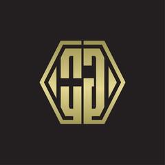 OG Logo monogram with hexagon line rounded design template with gold colors