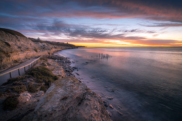 Obraz premium Sunset over the old jetty, Port Willunga, South Australia