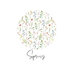 Spring. range of wild flowers. watercolor