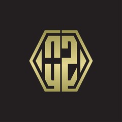OZ Logo monogram with hexagon line rounded design template with gold colors
