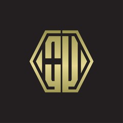 OU Logo monogram with hexagon line rounded design template with gold colors