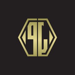 PL Logo monogram with hexagon line rounded design template with gold colors