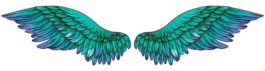 Beautiful gradient turquoise green violet wings, vector © Евгения Савченко