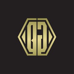 QG Logo monogram with hexagon line rounded design template with gold colors