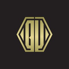QU Logo monogram with hexagon line rounded design template with gold colors
