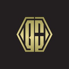 QO Logo monogram with hexagon line rounded design template with gold colors