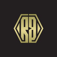 RB Logo monogram with hexagon line rounded design template with gold colors