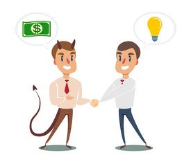 Two businessmen shaking hands to seal an agreement. Vector.