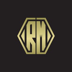 RM Logo monogram with hexagon line rounded design template with gold colors