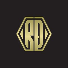 RQ Logo monogram with hexagon line rounded design template with gold colors