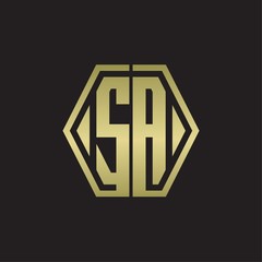 SA Logo monogram with hexagon line rounded design template with gold colors