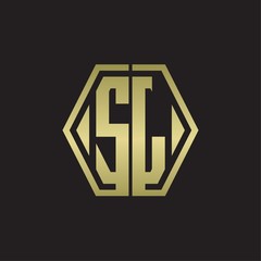 SL Logo monogram with hexagon line rounded design template with gold colors