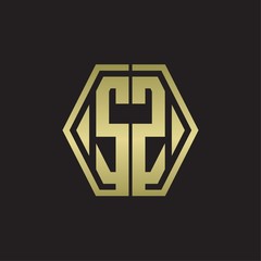 SZ Logo monogram with hexagon line rounded design template with gold colors