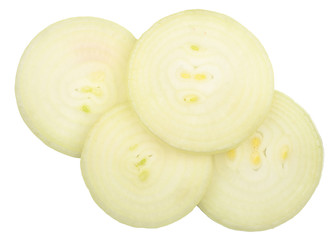 Sliced onions isolated on white background. Top view