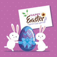 happy easter card with rabbit and egg decorated vector illustration design